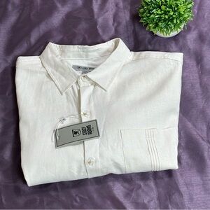 Stacy Adams Men's Ivory Button Down Shirt 75% Linen 25% Rayon